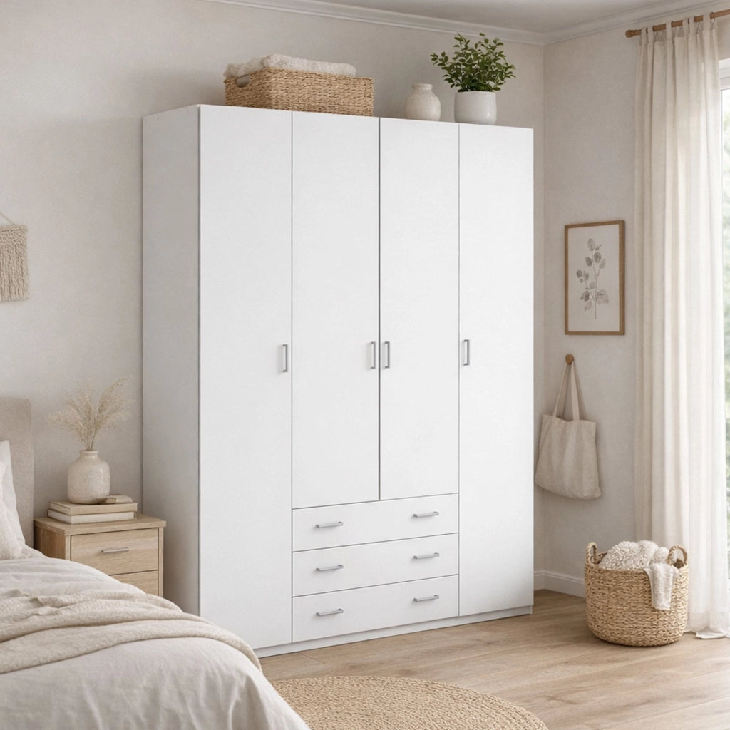 Armadio Camera da Letto Amoruccio, Guardaroba Grande Appendiabiti, 49.5x200.4h cm Bianco