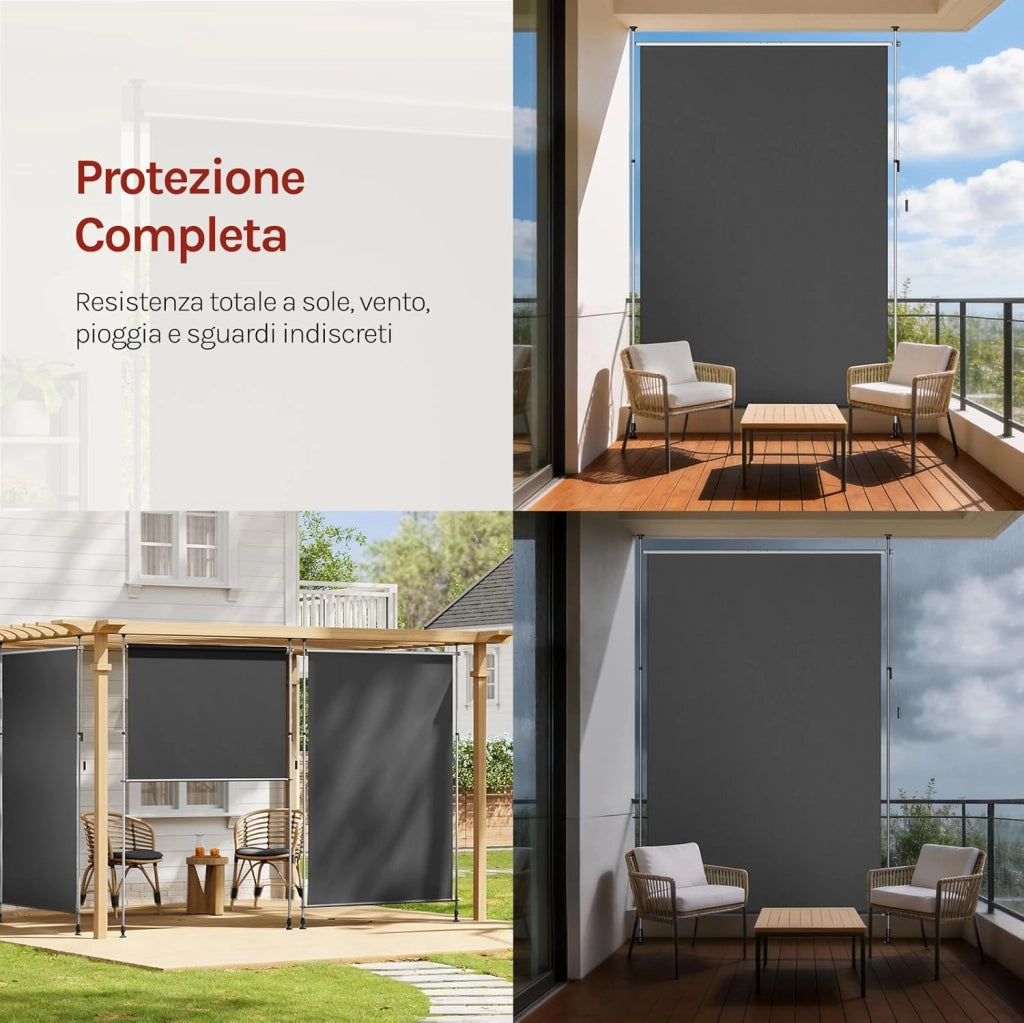 Tenda da Sole Verticale con Manovella, 200x310 cm, Frangivista da Esterno Estensibile, Oscurante, Protezione Solare, Resistente alle Intemperie, Montaggio senza Foratura, Grigio