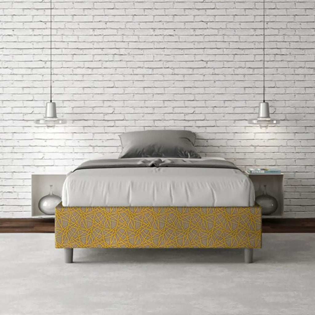 Letto una piazza e mezza con rete imbottito 120x200 tessuto Era 6 giallo Azelia