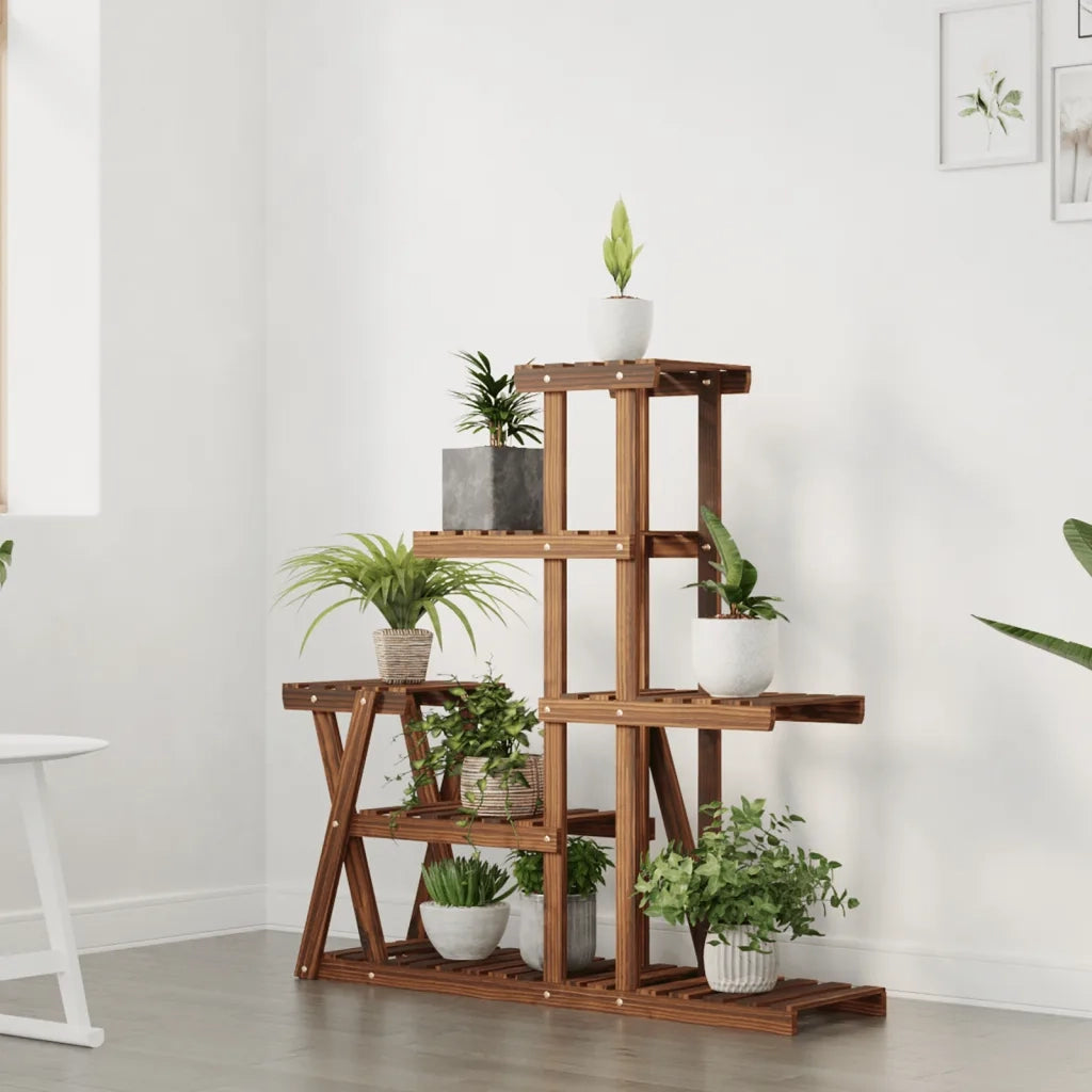 Portafiori-Supporto per Piante-Rastrelliera per Fiori 95x25x96 cm in Legno Massello di Abete 116348