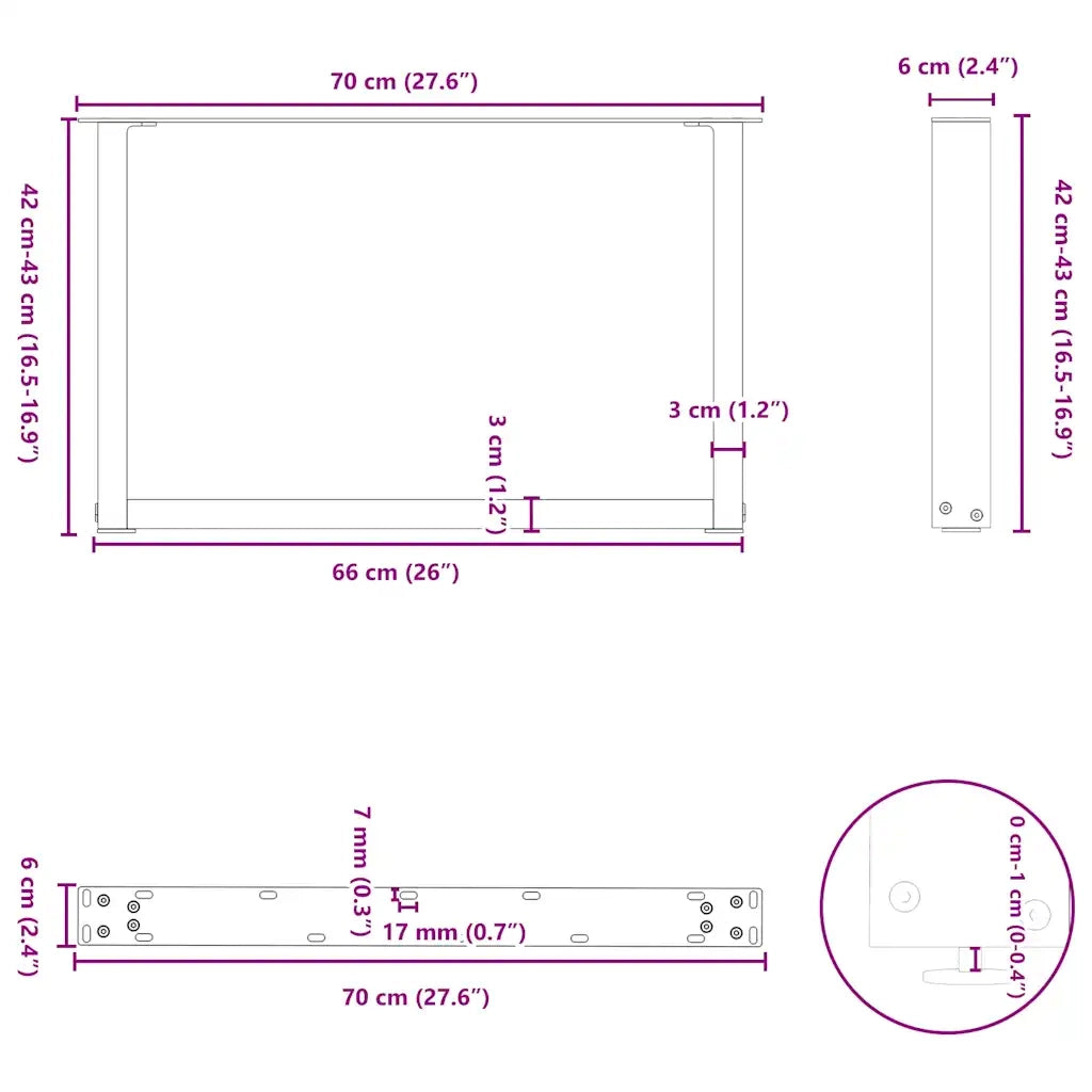 Gambe per Tavolino da Caffè a Forma di U 2 pz Acciaio Naturale 70x(42-43) cm Acciaio 4013167