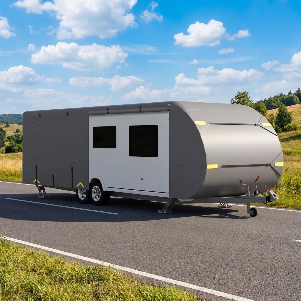 Telo copri roulotte 571 x 260 x 250 cm con toppe di riparazione, Copertura per camper impermeabile e antivento Grigio