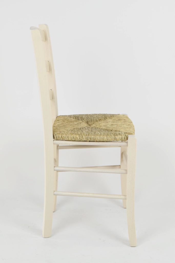 Set 4 Sedie Venice Tommychairs, robusta struttura in legno di faggio verniciata in anilina bianca e seduta in paglia