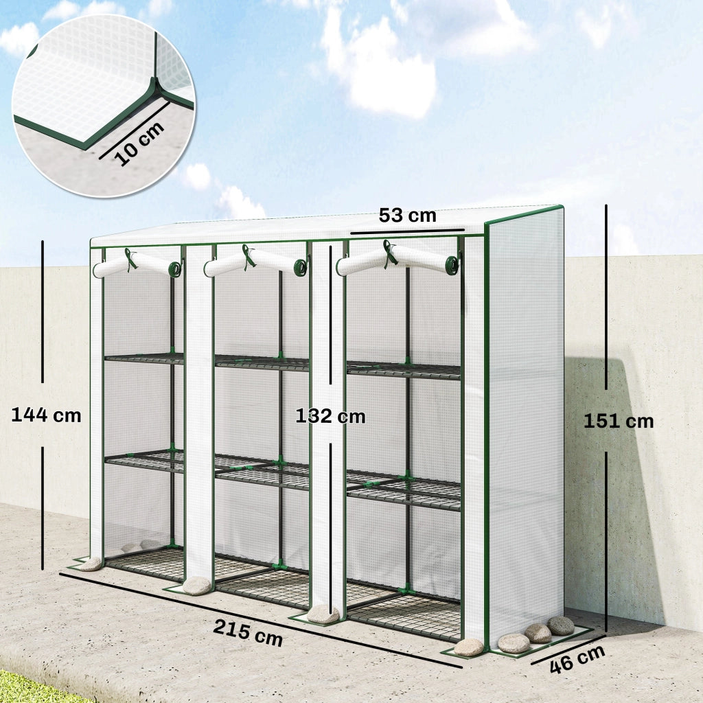 Serra da giardino 3 porte con ripiani ¨C zephmum ¨C 215x46x151 cm bianco