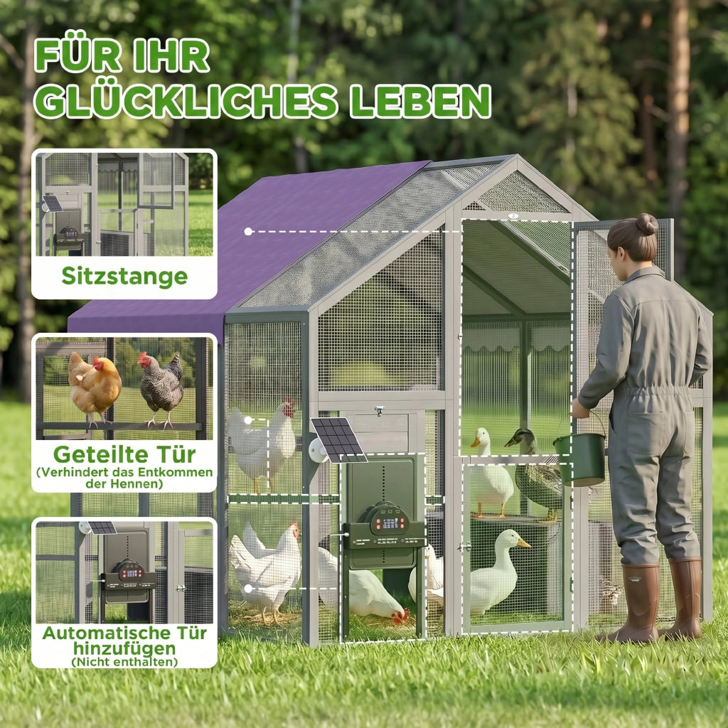 Pollame Recinto per Galline con Tetto Impermeabile 2 Nidi 2 Trespoli ¨C zephmum ¨C Grigio 170x180x180 cm