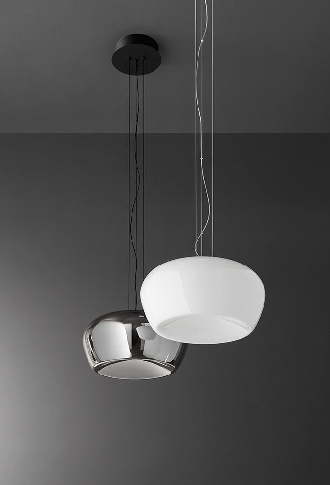 Lampada a Sospensione LED 20W in Vetro Bianco Lucido e Struttura Bianco Opaco D.38cm - Design Moderno ed Elegante per Interni - Perenz