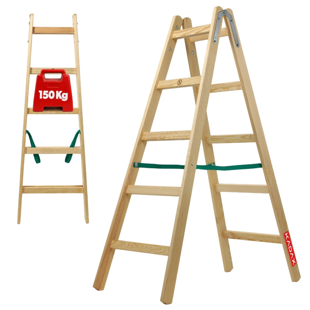 Scala da pittura in legno KADAX, 2x5 pioli, stabile, a doppia faccia, portata 150 kg