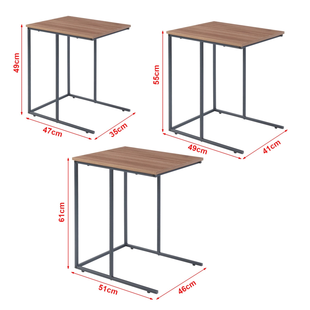 Set di 3 Tavolini Bassi da Divano 'Augustenborg' Tavolini Sovrapponibili a Forma di C - Nero/Effetto Noce [en.casa]