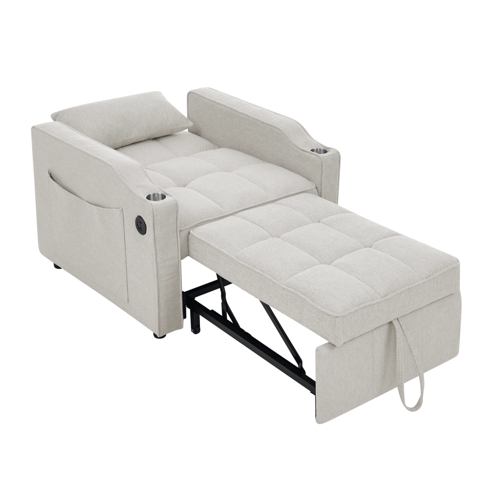 Divano Letto 3 in 1 con USB ¨C MINIMAL ¨C Tessuto, Reclinabile, 190cm