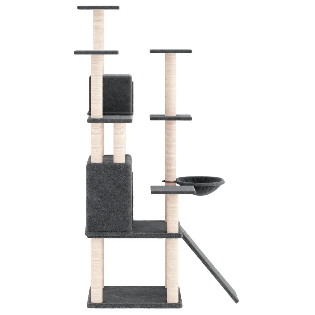 Tiragraffi per gatti torre per arrampicata giocattolo piattaforma per arrampicata con tiragraffi in sisal scuro 154 cm grigio 02_0022672