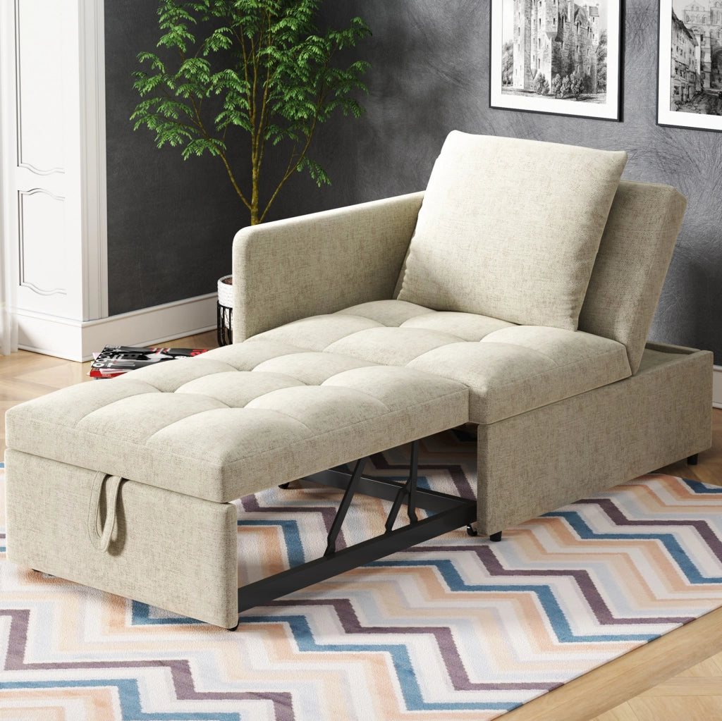 Divano letto 3 in 1 beige con schienale regolabile