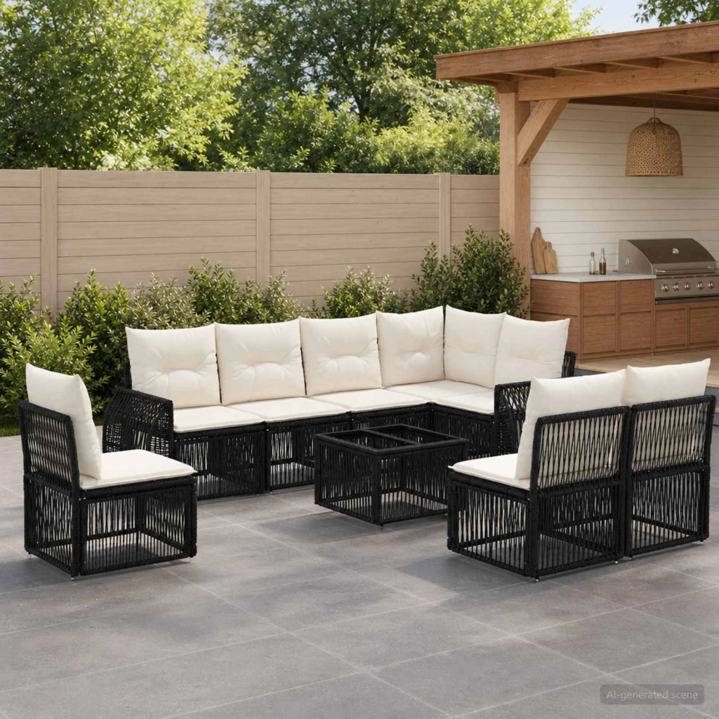 Set Divano da Giardino 9 pz Nero e Bianco Crema polyrattan 3435436