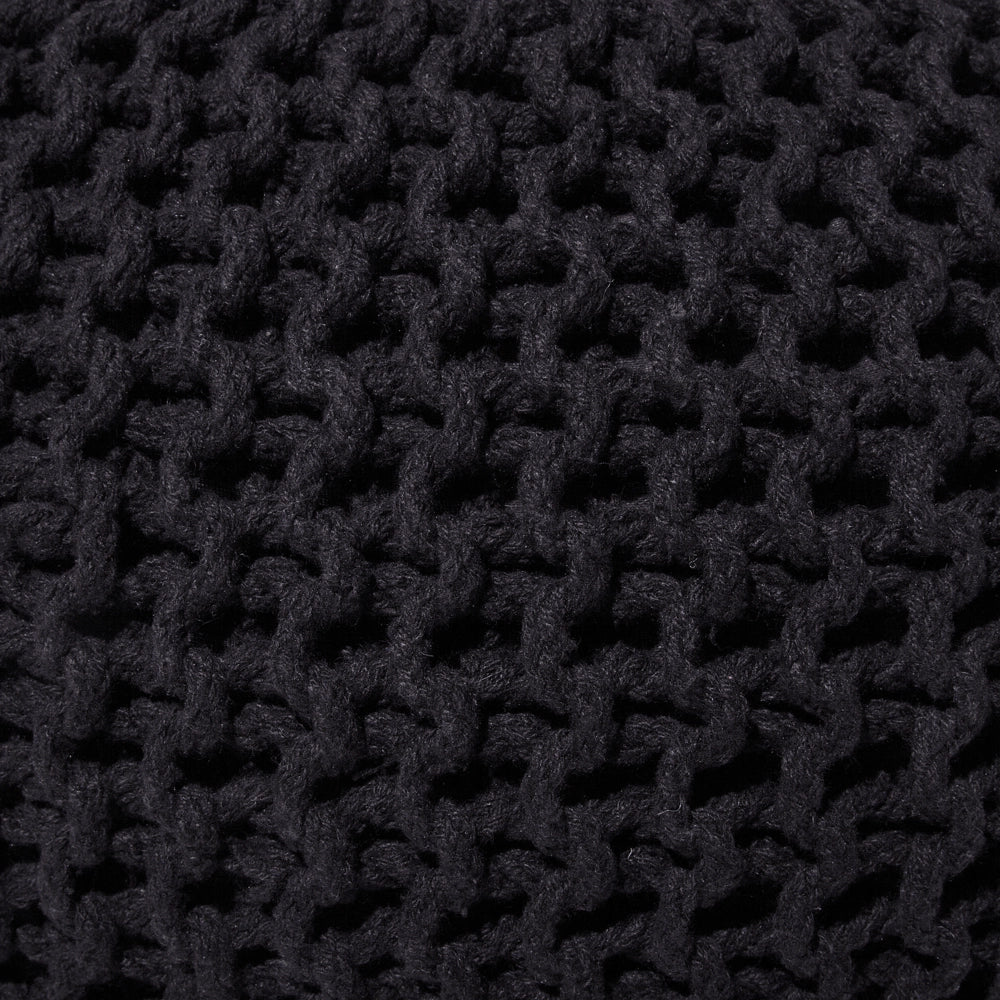 Pouf ottomana in cotone lavorato a maglia Nero perline EPS riempimento rotondo piccolo poggiapiedi 50 x 35 cm