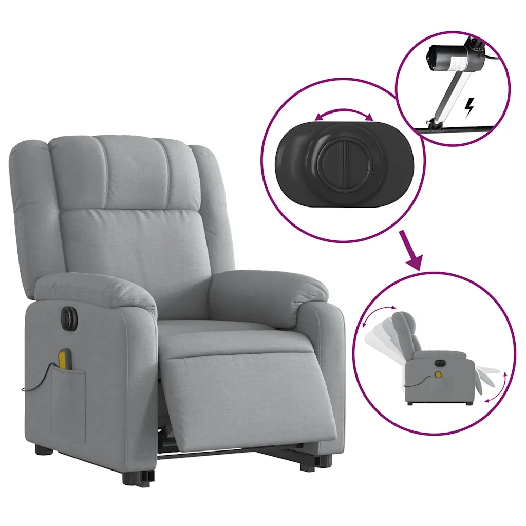Poltrona Alzapersona Massaggi Elettrica Grigio Chiaro Tessuto 3205238
