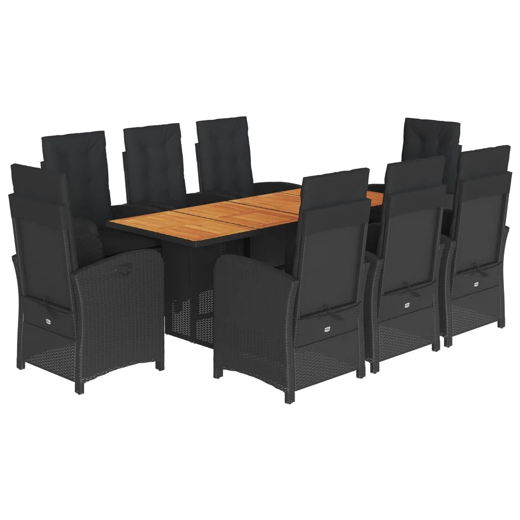 Set da Pranzo da Giardino 9 pz con Cuscini Nero in Polyrattan 3212276