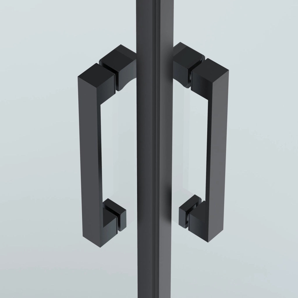 Box doccia angolare 80x120 cm apertura due porte soffietto H200 cm cristalli trasparente 6mm profilo Nero Opaco ELIO