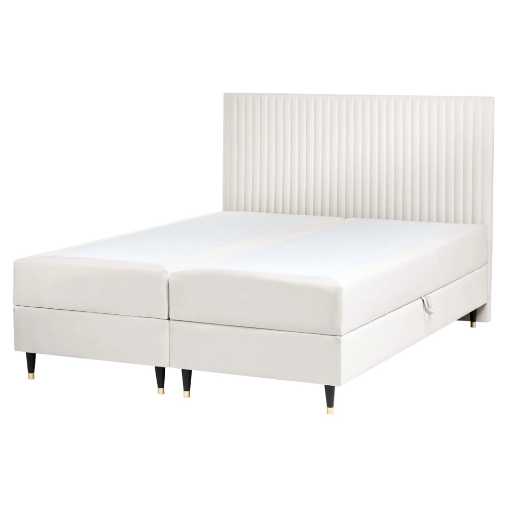 Letto matrimoniale in velluto bianco sporco con contenitore 160 x 200 cm stile glamour