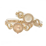 Trade Shop - Orologio Da Polso Donna Elegante Oro Cuori Con Cristalli Quadrante Oro 23 Mm -