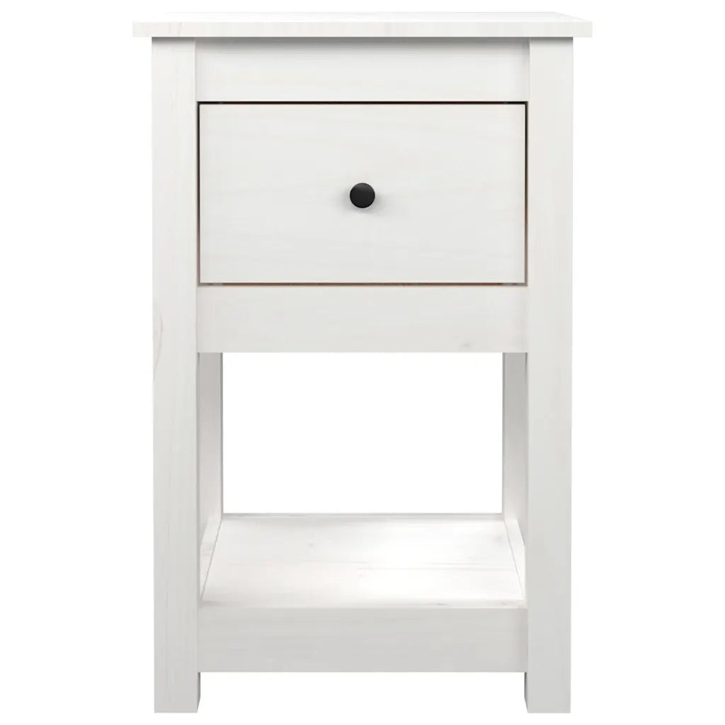 Set di 2 Comodini | Armadio da Notte | Mobiletto da notte Bianca 40x35x61,5 cm in Legno Massello di Pino