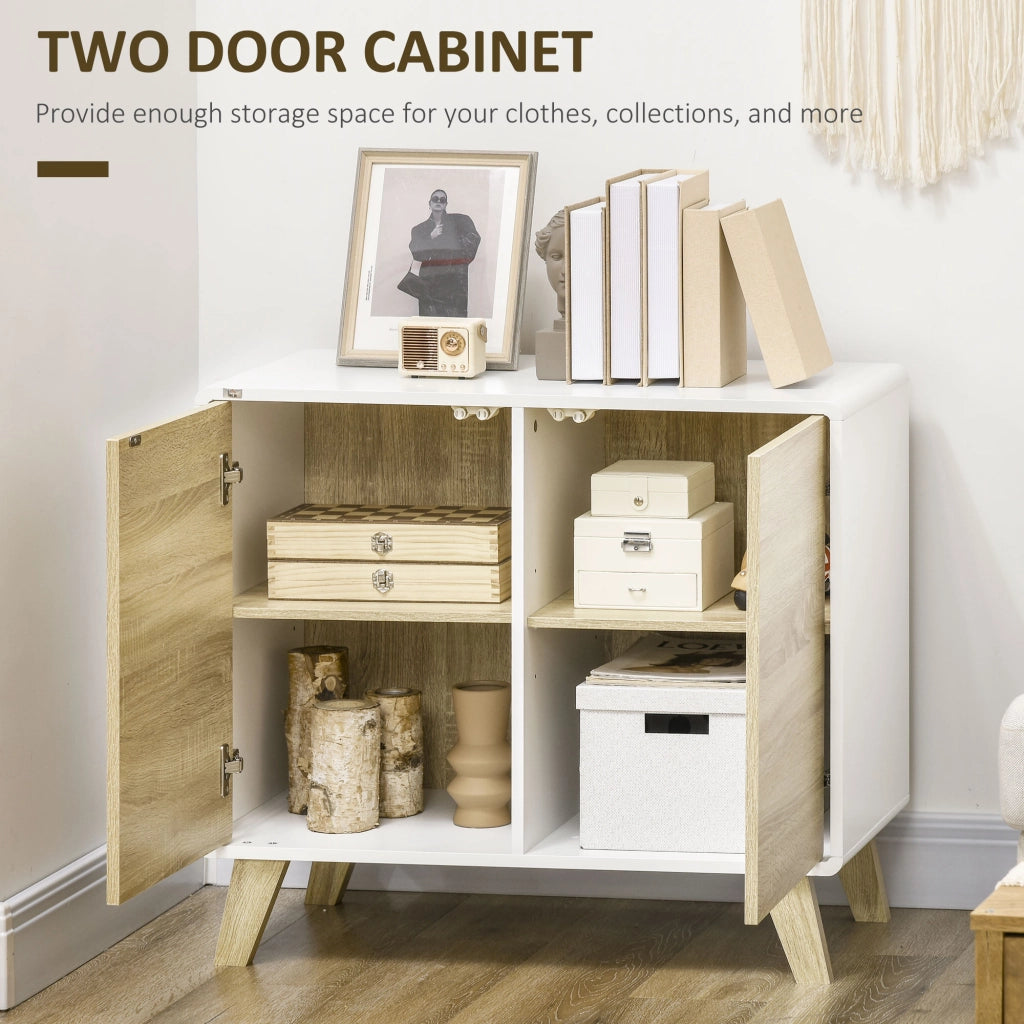 Easycomfort Mobile Multiuso con 2 Ante a Pressione e Mensole Regolabili in Legno, 80x40x70cm, Bianco e Quercia