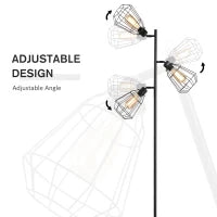 Lampada da Terra in Stile Industriale con 3 Paralumi Regolabili, Interruttore a Pedale, Acciaio Nero, Ф36 x 165cm
