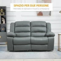 Divano 2 Posti Reclinabile e Imbottito con Schienale Diviso e Poggiapiedi, 168x98x102 cm, Grigio