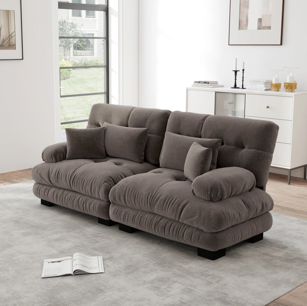 Divano modulare in ciniglia marrone 220×77×81 cm con seduta profonda