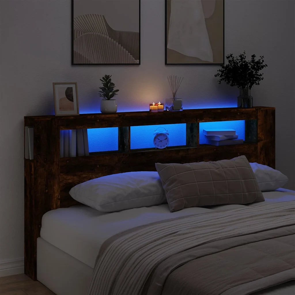 Testiera | Testata LED Rovere Fumo 200x18,5x103,5 cm Legno Multistrato