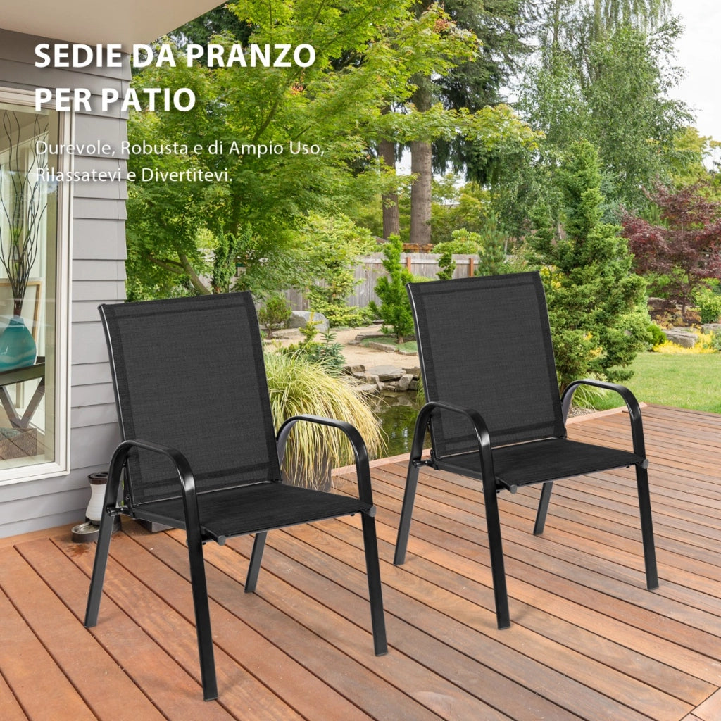 Sedie da giardino per patio con braccioli curvi tessuto facile da asciugare telaio in metallo, Sedie da bistrot Nero-Poltrone e sdraio