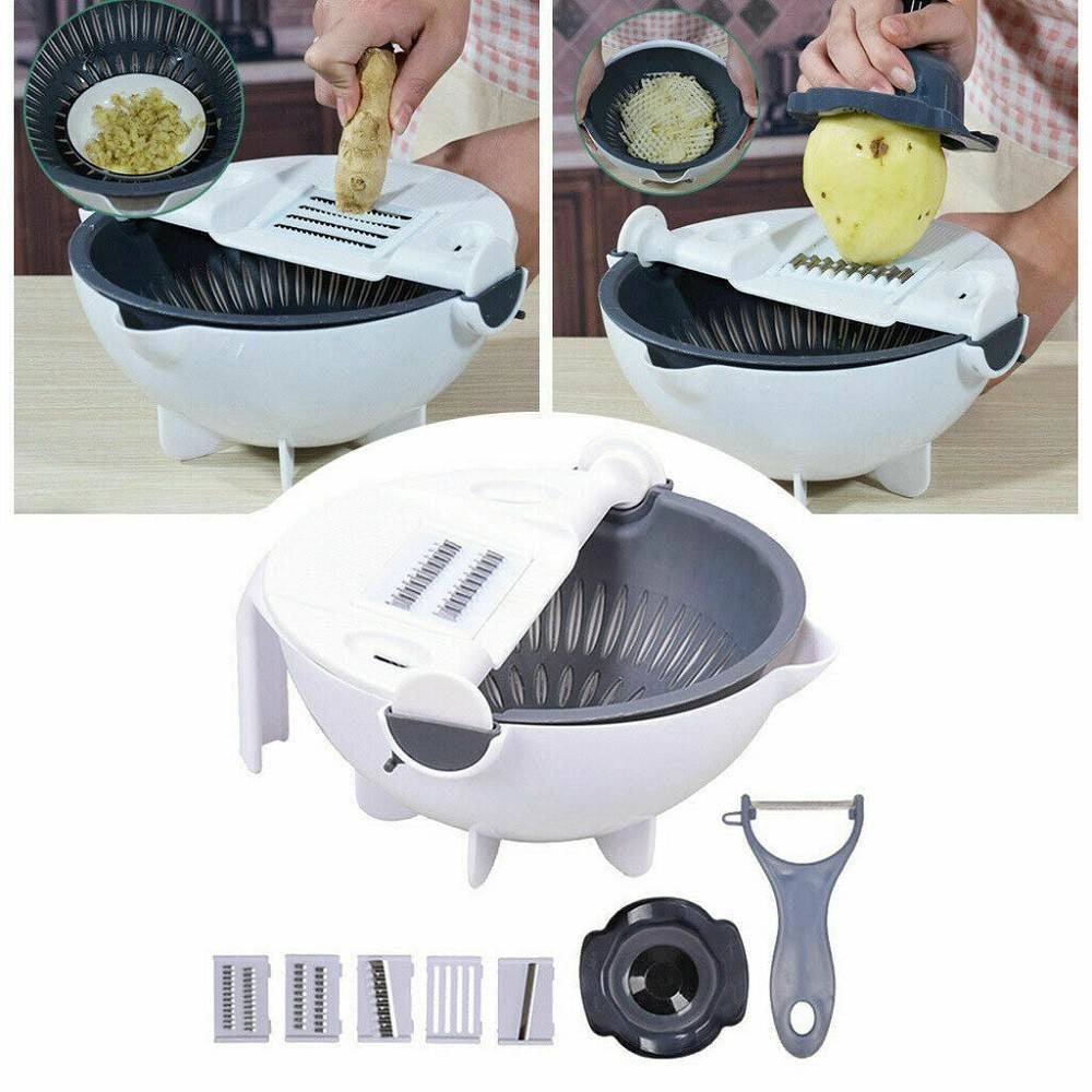 Trade Shop - Affettatrice Manuale Taglia Verdure Affetta Cestello Cucina Grattugia 6 In 1 -