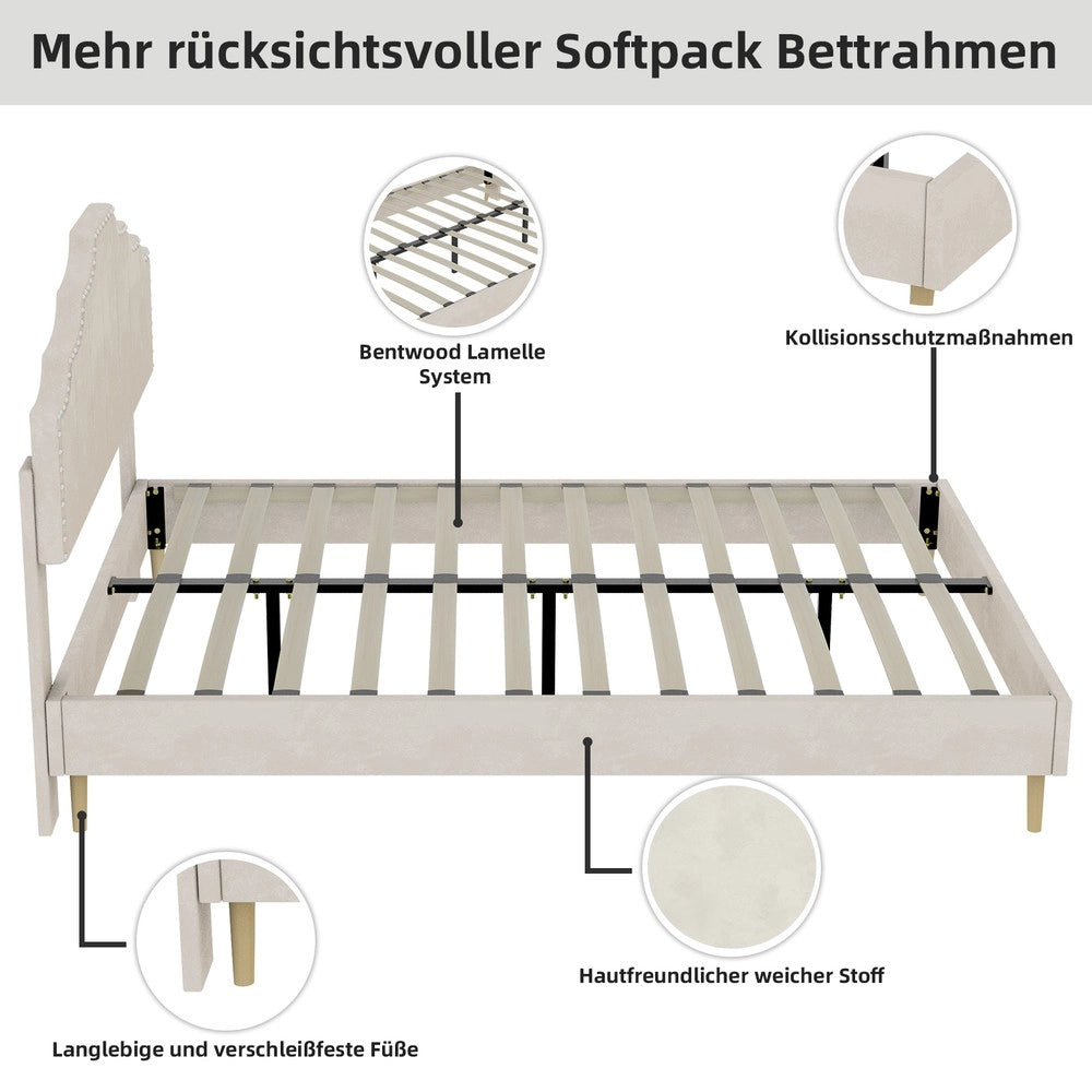 Letto Contenitore Imbottito 160x200 ¨C Xylo ¨C Beige, Testiera Morbida