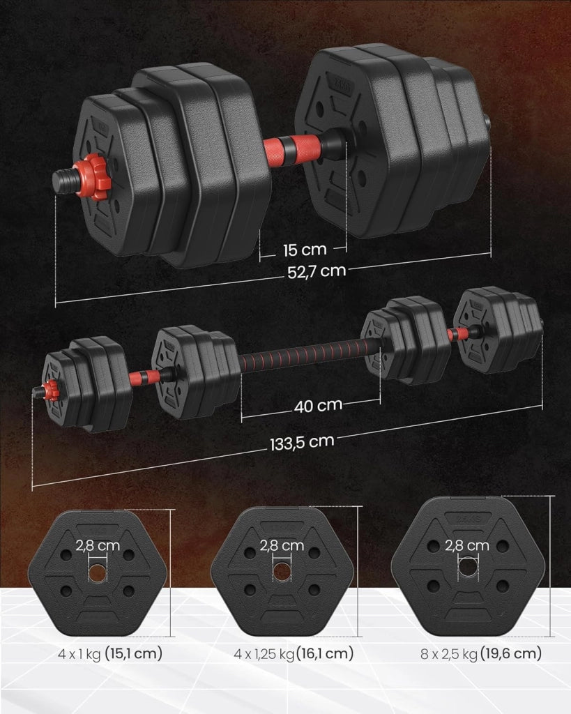 SONGMICS Set di Manubri con Barra di Collegamento, Manubri Corti, Peso Esagonale per Allenamento, Fitness, Sollevamento Pesi a Casa, Palestra