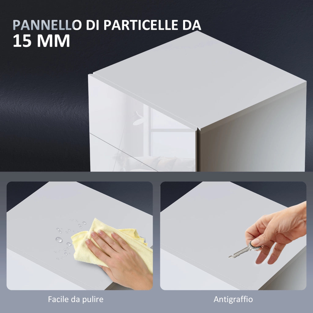 Comodino Moderno con Luce LED e 3 Cassetti ¨C Zephmum ¨C Bianco Lucido 40x35x60 cm