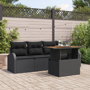 Set di divani da giardino a 5 pezzi con cuscini in polyrattan nero