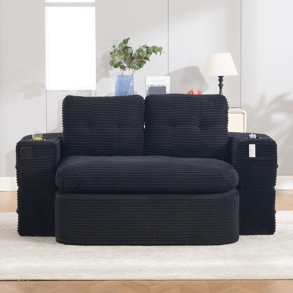 Poltrona letto 2 in 1 in velluto a coste nero con portabicchieri