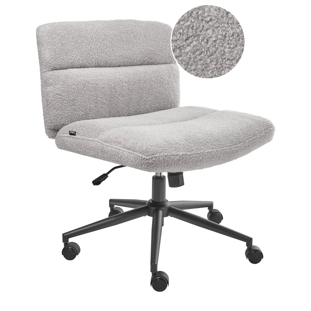 Sedia da scrivania per ufficio Grigio Chiaro Boucle Rivestimento ampio senza braccioli Seduta pneumatica Base girevole Inclinabile