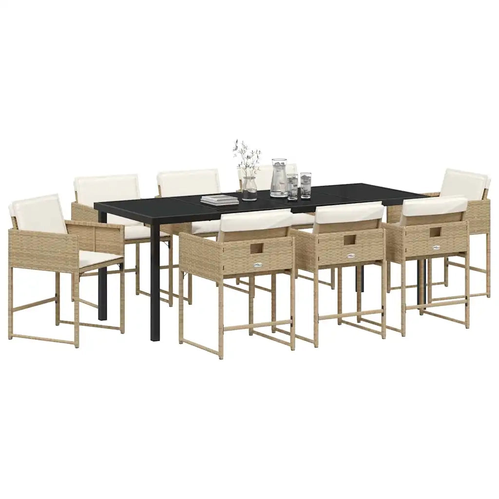 Set da Pranzo per Giardino con cuscino 9 pcs Beige polyrattan 3380023