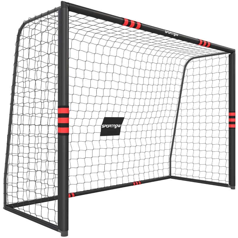 Porta da calcio da giardino con rete telaio imbottito e ancoraggi in metallo verniciato nero e rosso 300 × 200 cm
