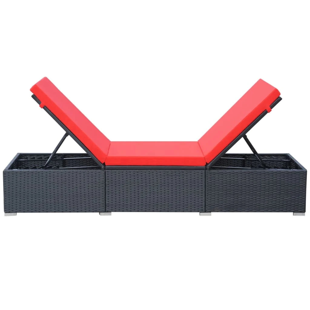 Lettino prendisole sedia a sdraio lettino prendisole letto da giardino mobili da esterno per patio con cuscino resina intrecciata nera 02_0012521