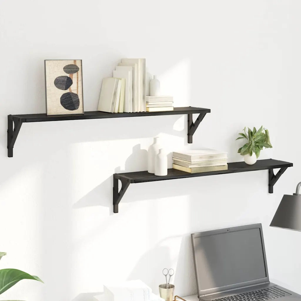 2 pz Scaffali da Parete | Mensola sospesa Rovere Nero 80 x 15 x 15,5 cm