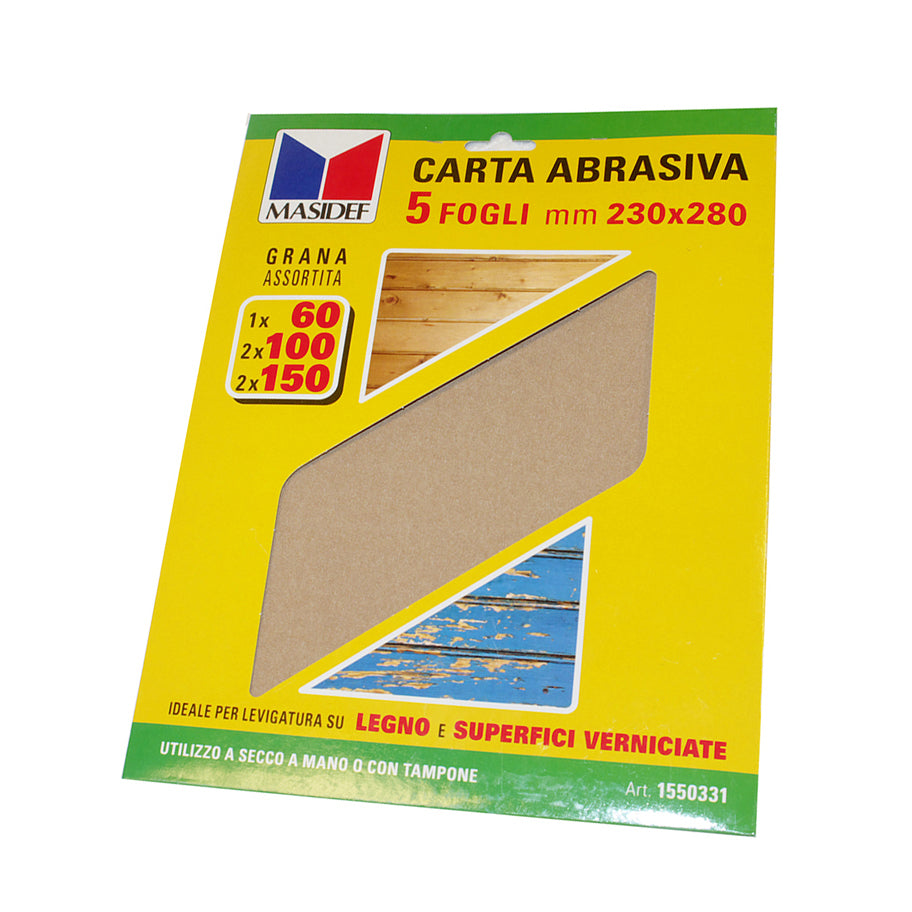 Fogli carta abrasiva per legno e superfici verniciate 5 pz.
