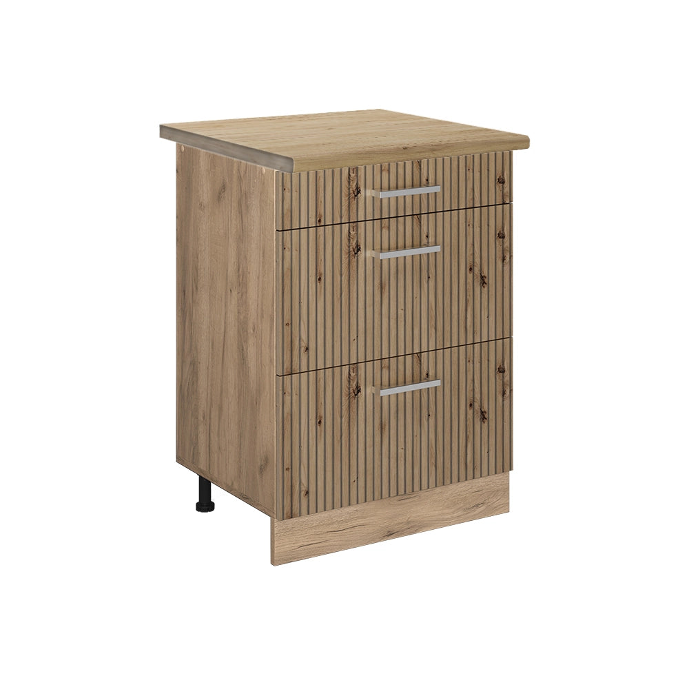 Vicco Mobiletto base per cucina Rovere artigianale 60 cm con cassetti, PL Rovere