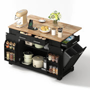 Mobile contenitore con piano pieghevole; prese USB e vano rifiuti - per cucina - 138×86×92 cm - nero
