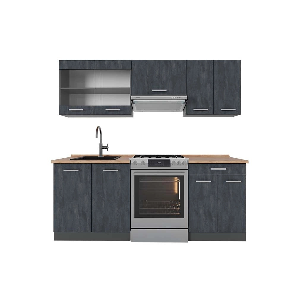 Mobile da cucina R-Line Calce nera/Antracite 200 cm PL Rovere Vicco