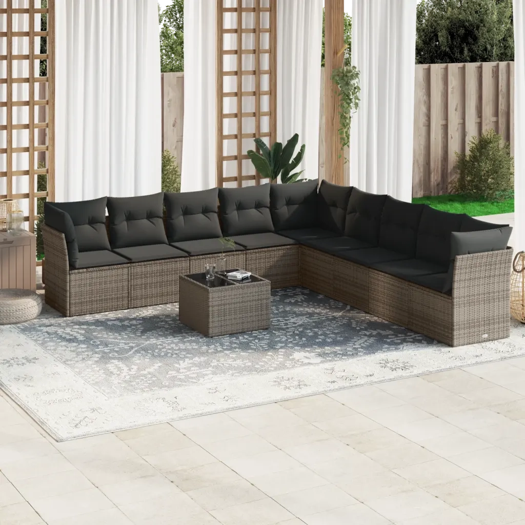 Set Divano da Giardino 10 pz con Cuscini Grigio in Polyrattancod mxl 111009