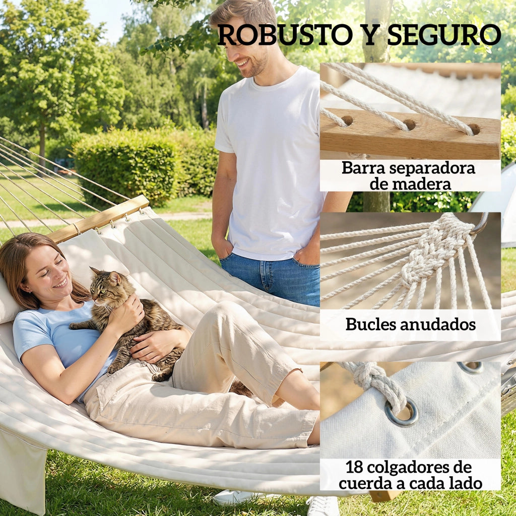 Amaca da Giardino con Cuscino e Tasca ¨C zephmum ¨C Crema Legno 325x140 cm