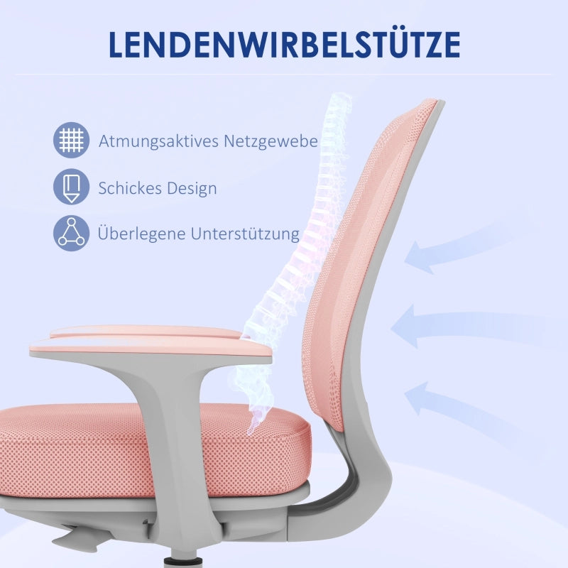 Sedia da ufficio ergonomica girevole regolabile in altezza con schienale in rete di poliestere rosa 55 × 48 × 82,5-94,5 cm