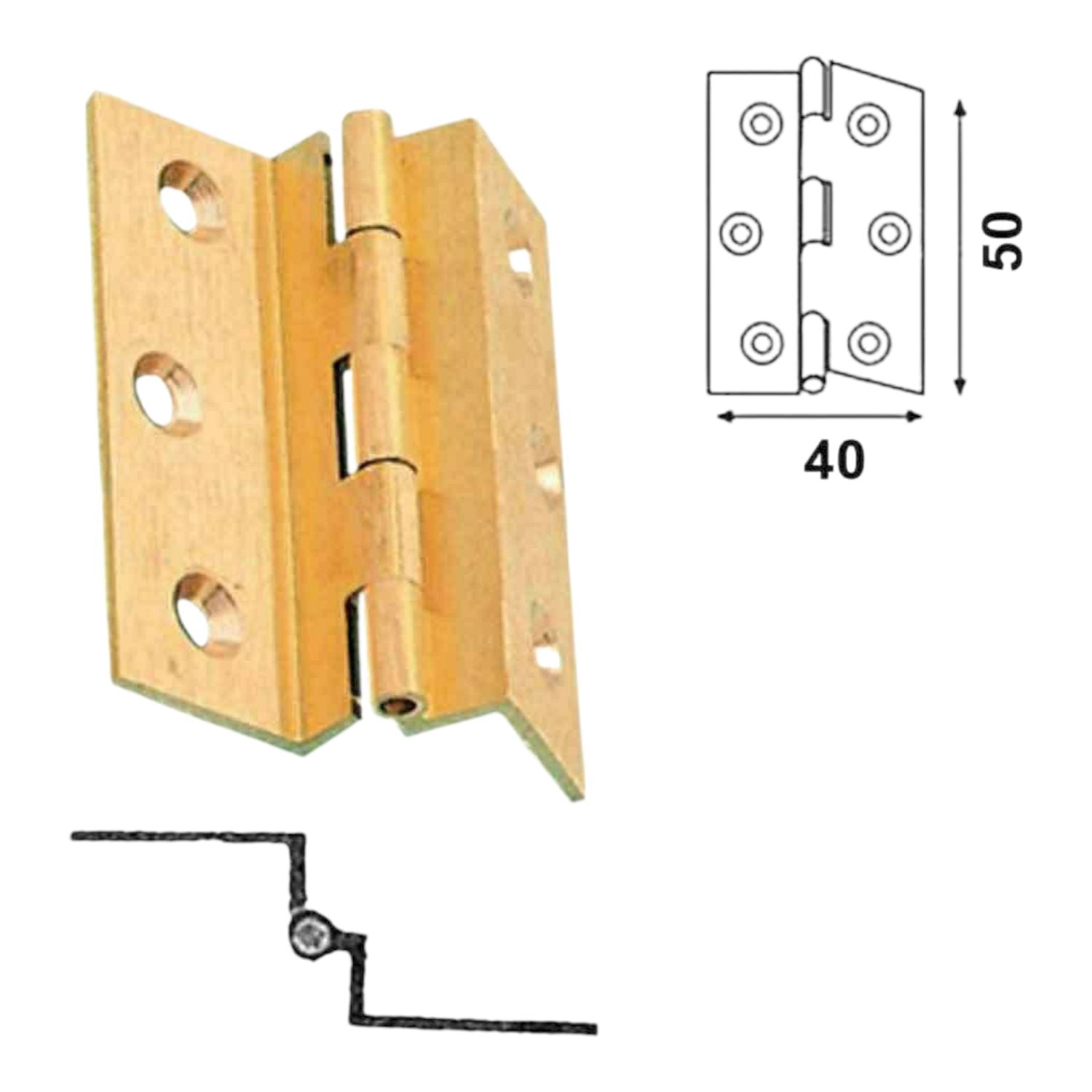 CERNIERE CON GINOCHIO IN OTTONE 50X40mm 2 PEZZI
