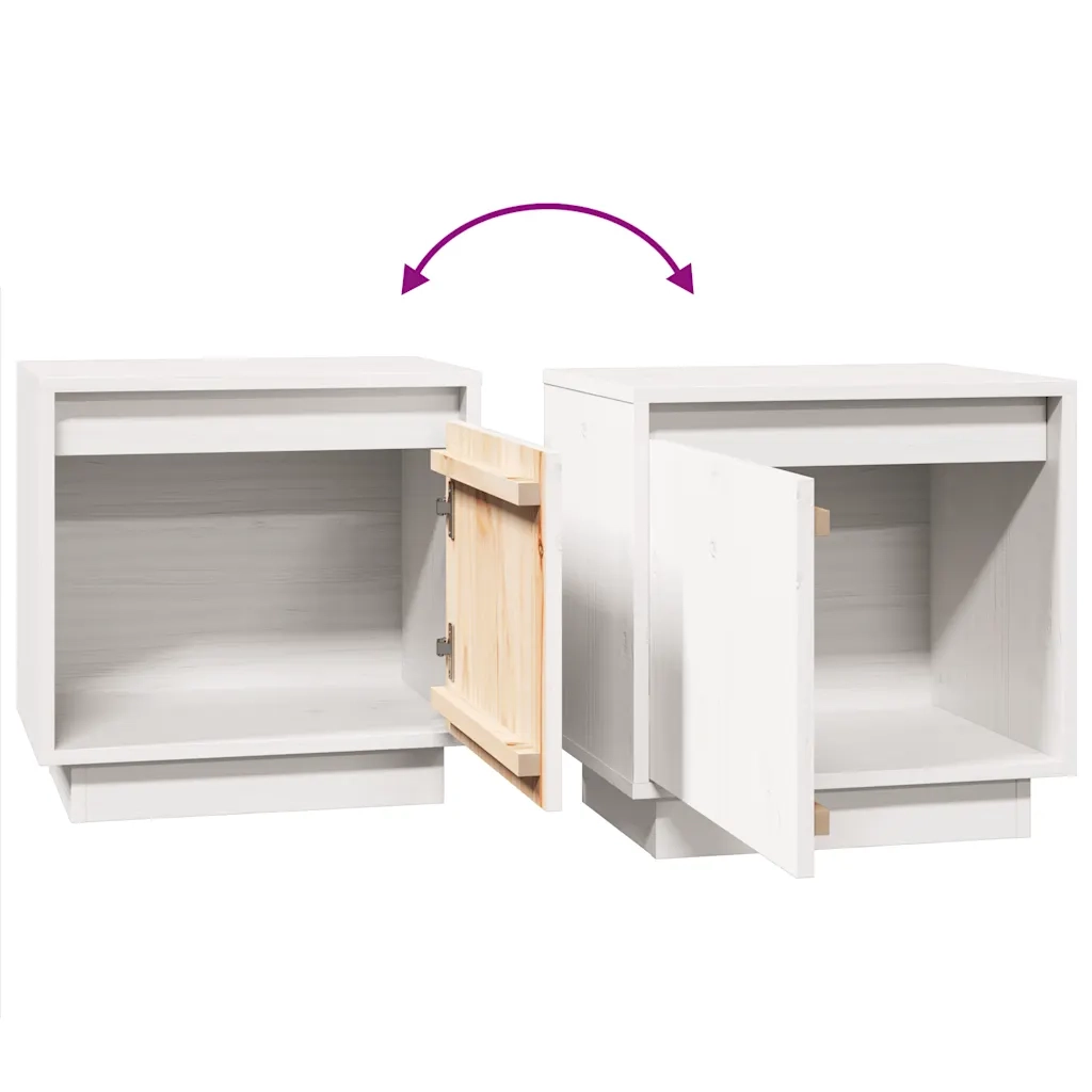 Comodino Bianco 40x30x40 cm in Legno Massello di Pino cod mxl 30775
