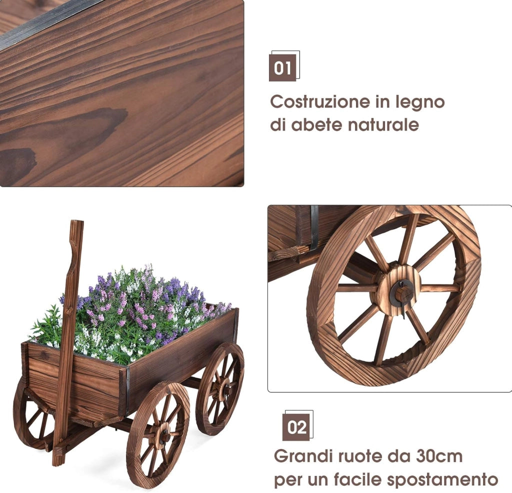 Cassetta per Fiori Finestra Fioriera per Piante Decorativa, con Ruote, Marrone